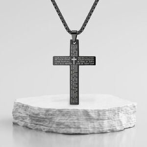 Black Stainless Steel Christian Cross Necklace Prayer Pendant Religious Jewelry